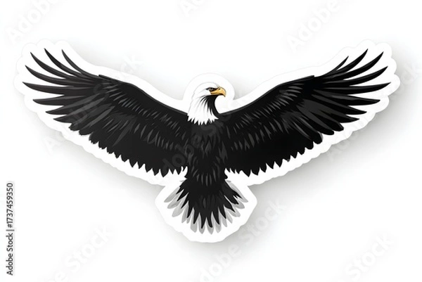 Fototapeta Stylized Bald Eagle Illustration with Outstretched Wings on White Background