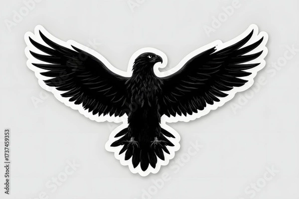 Fototapeta Black Eagle Sticker with Spread Wings on White Background for Wildlife or Nature Decor