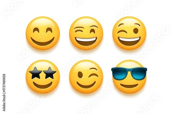 Fototapeta Collection of Six Smiley Emojis with Different Expressions and Accessories