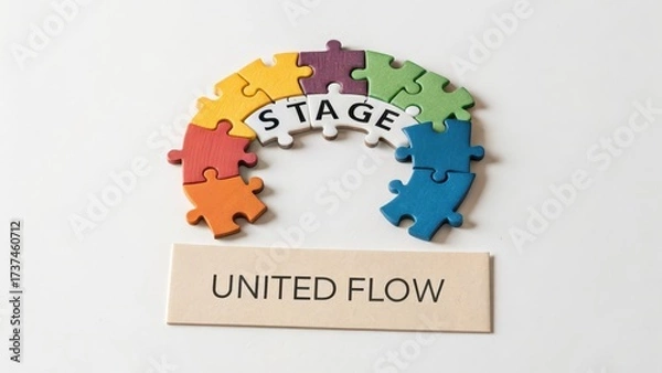 Fototapeta Colorful Puzzle Pieces Forming a Stage for United Flow Concept