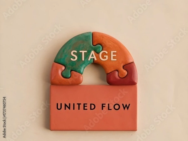 Fototapeta Colorful Puzzle Pieces with Stage Text and United Flow Theme