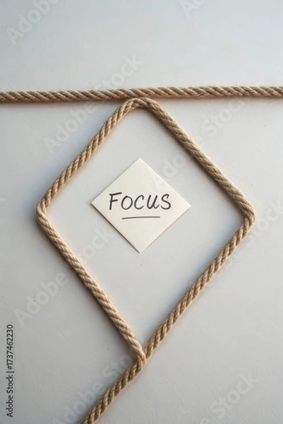 Fototapeta Focus Concept with Rope Design and Paper Note on White Background