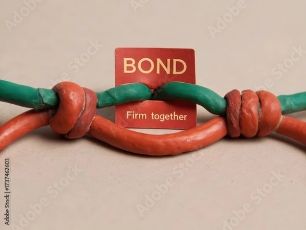 Fototapeta Colorful Clay Strings with Bond Sign Depicting Strong Connection