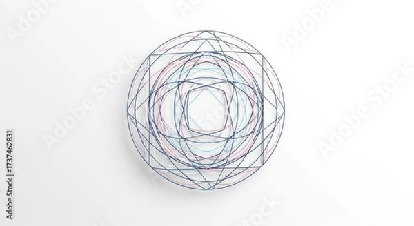 Fototapeta Intricate abstract geometric design with colorful intersecting lines on white.