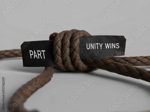 Fototapeta Symbol of Strength and Collaboration with Rope and Inspirational Words