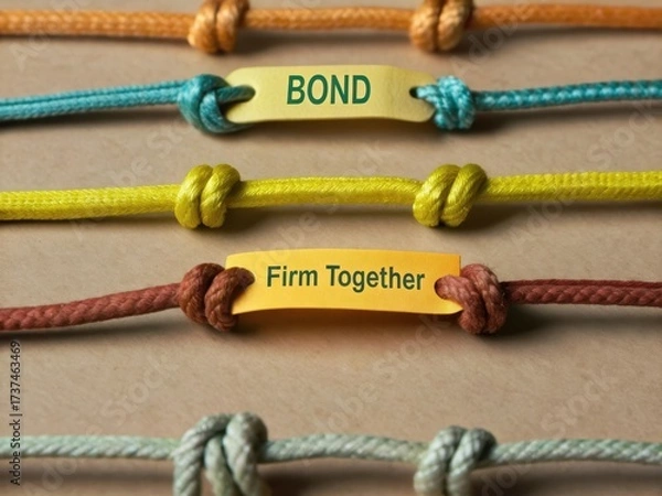 Fototapeta Colorful Knotted Ropes with Inspirational Labels for Unity and Connection