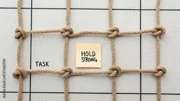 Fototapeta Tasks and Post-It Note on Grid with Rope Concept of Organization