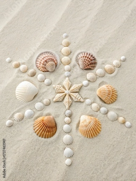 Fototapeta Decorative Shell Arrangement on Soft Sandy Beach Background