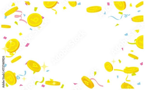Fototapeta 紙吹雪とポイントコインのイラスト背景フレーム