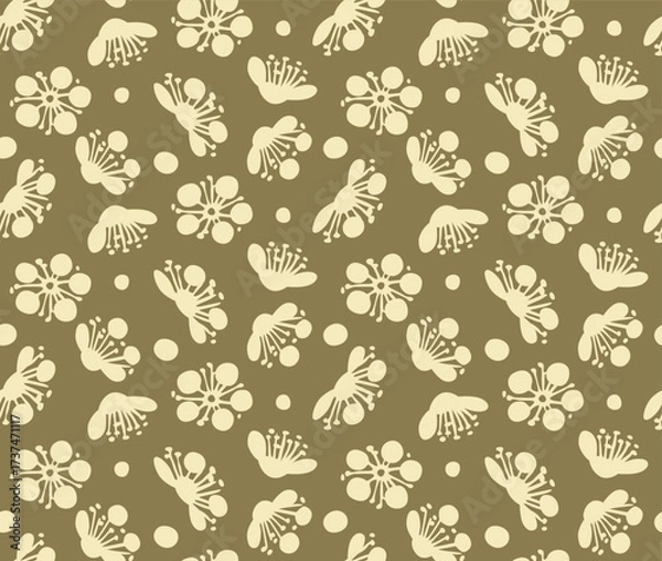 Fototapeta Japanese Round Flower Fall Vector Seamless Pattern