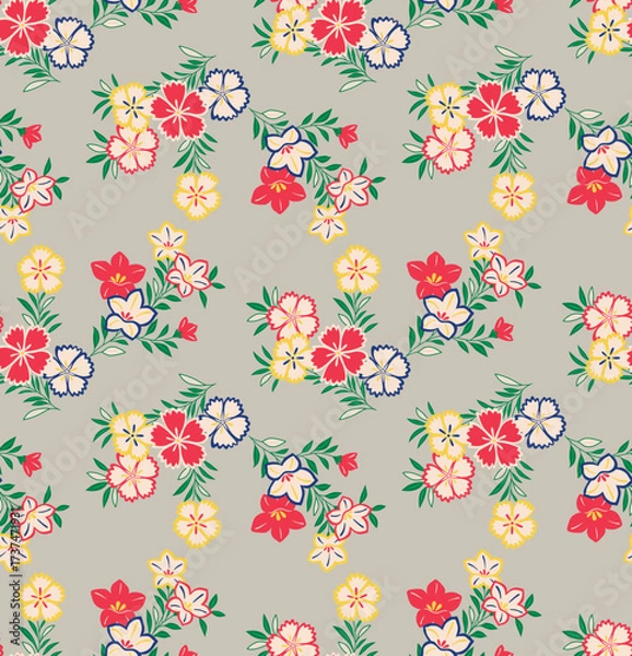Fototapeta Japanese Colorful Bouquet Vector Seamless Pattern
