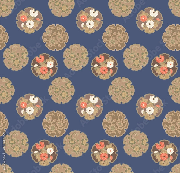 Fototapeta Japanese Luxury Flower Crest Vector Seamless Pattern