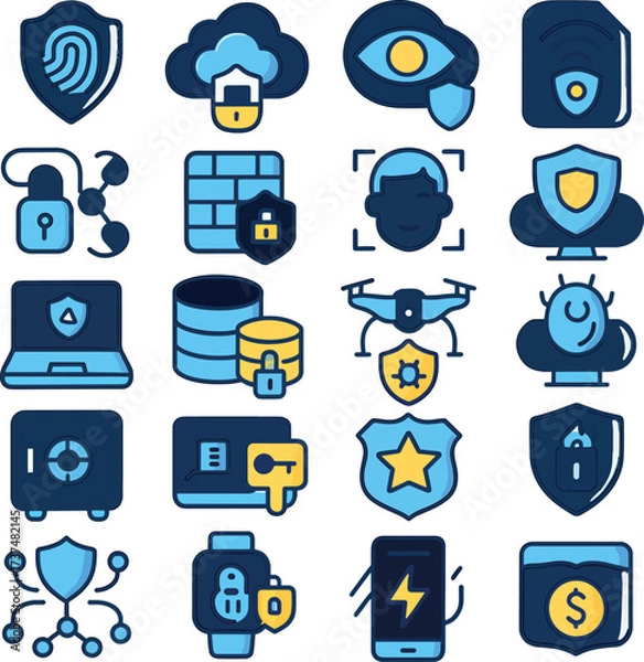Fototapeta Security and Privacy Icons Collection for Digital Safety