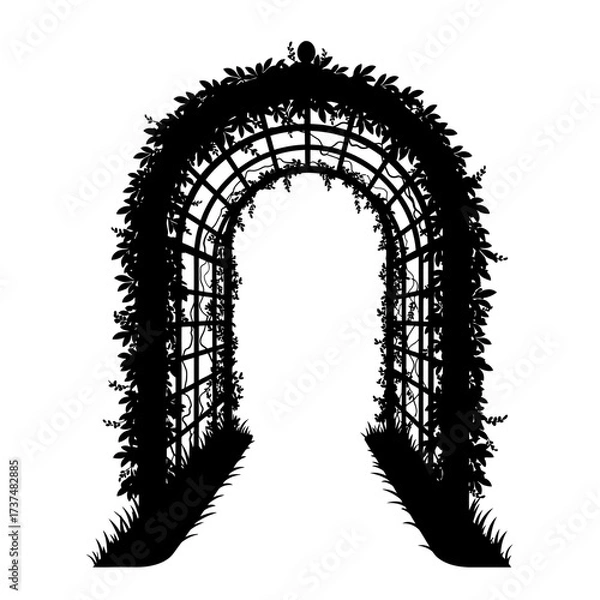 Fototapeta Elegant black archway silhouette detailed with lush foliage for garden and event decor silhouette flat design vector illustration white background