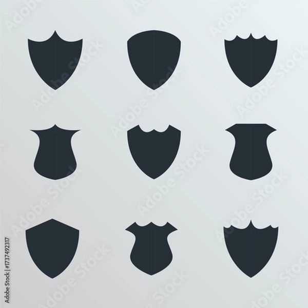 Fototapeta Collection of Blank Shield Shape creative on grey background