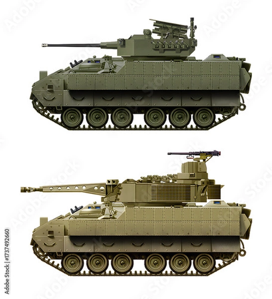 Obraz A collection of concepts for infantry fighting vehicles based on the M2 Bradley (top: M2A3 Bradley G30, bottom: M2A3M5 Bradley). Individual images, in full size, can be found in the portfolio or by na