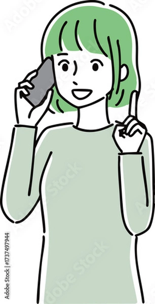 Obraz スマホを使っている若い女性のイラスト