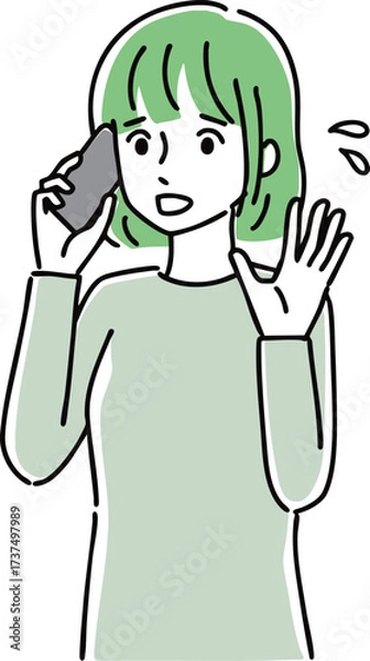 Obraz スマホを使っている若い女性のイラスト