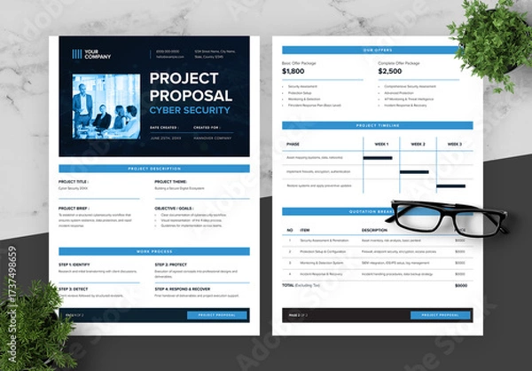 Fototapeta Blue Black Cyber Security Proposal