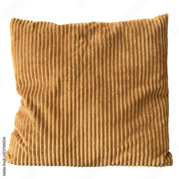 Fototapeta Soft square pillow with yellow corduroy fabric texture, isolated on white. Suitable for interior design, cozy home decor projects, or product presentations.