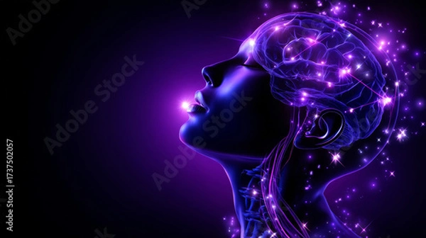 Fototapeta Abstract Human Mind With Glowing Brain and Neural Connections