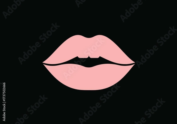 Obraz Pink Feminine Lips Vector Icon on Black Background