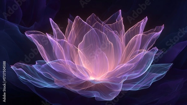 Fototapeta Delicate, ethereal flower with translucent petals glows in soft pastels, against a dark, flowing background