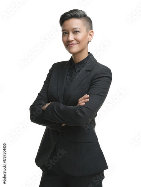 Fototapeta Confident Businesswoman in Stylish Suit with Modern Androgynous Look