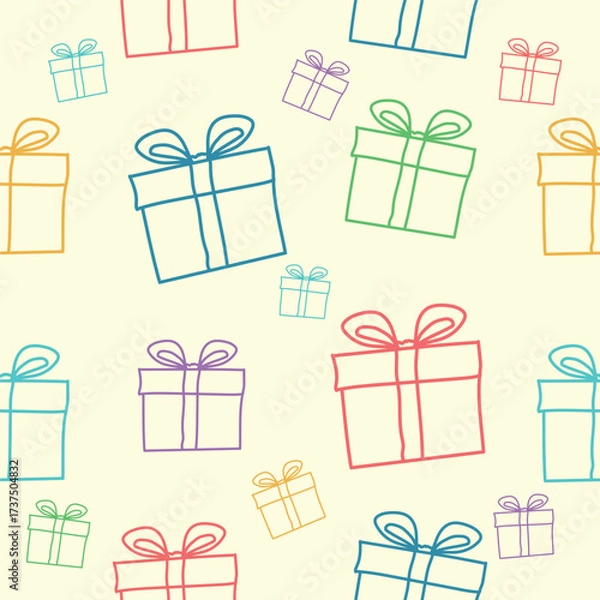 Fototapeta Hand Drawn Colorful Seamless Gift Box Pattern Vector illustration