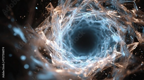 Fototapeta Abstract, swirling vortex with luminous blue and gold energy, centered on a dark void