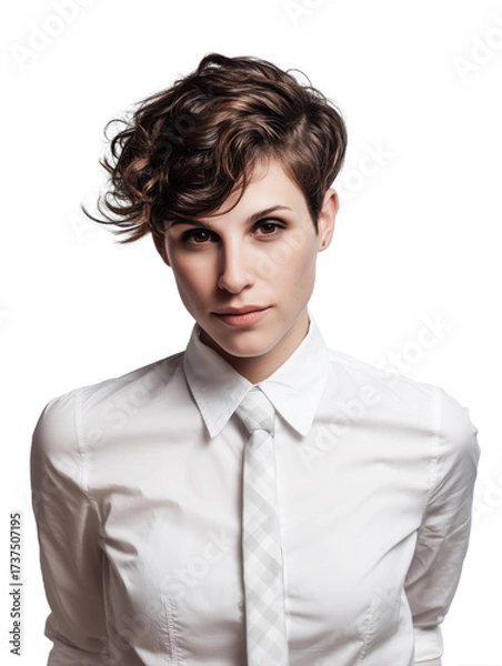 Fototapeta Confident Businesswoman in Stylish Suit with Modern Androgynous Look