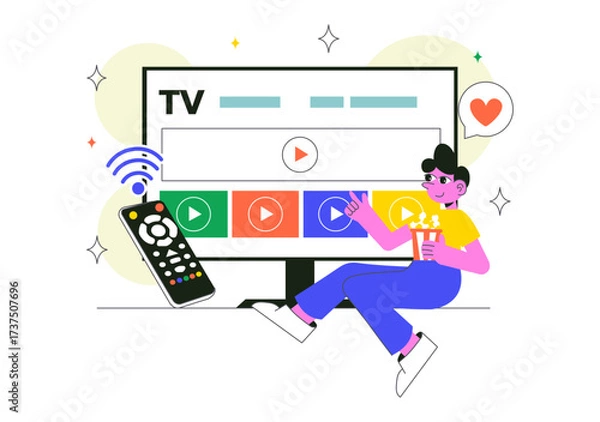 Obraz Subscription Streaming TV Vector Illustration Featuring Online Media Platforms with Educational, Entertainment, and News Content in a Flat Background