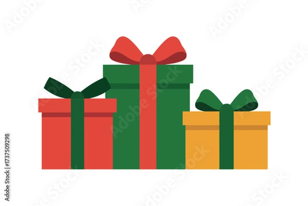Fototapeta Illustration of three colorful gift boxes with bows on white background
