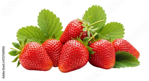 Fototapeta Fresh strawberries with leaves isolated on transparent background