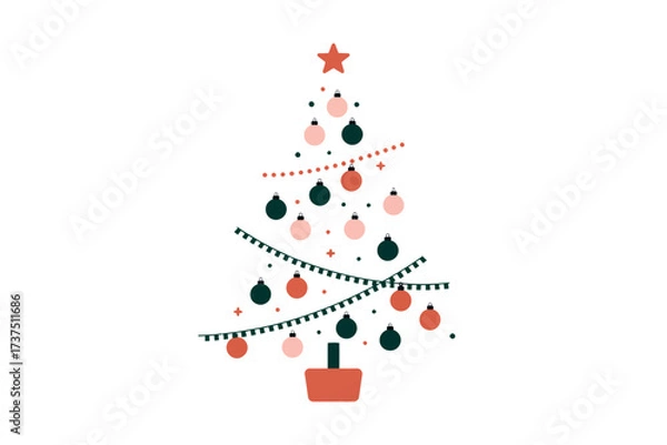 Fototapeta A christmas tree with ornaments and star on a white background