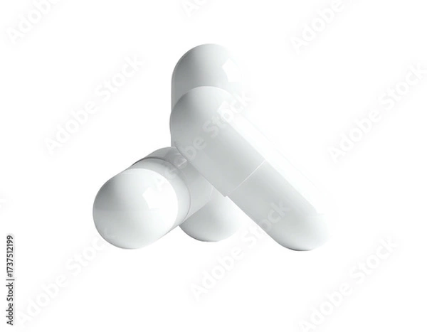Fototapeta Three white, glossy capsules arranged in a triangular formation on black background