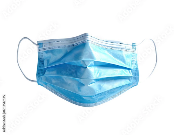 Obraz A blue surgical mask, front view, with ear loops, set against a black background