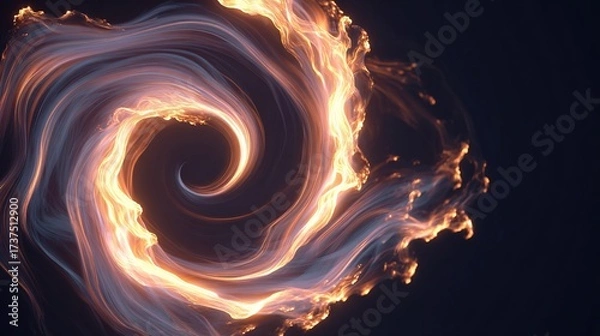 Fototapeta A swirling, fiery nebula of orange and blue hues emerges from darkness, creating a dynamic spiral