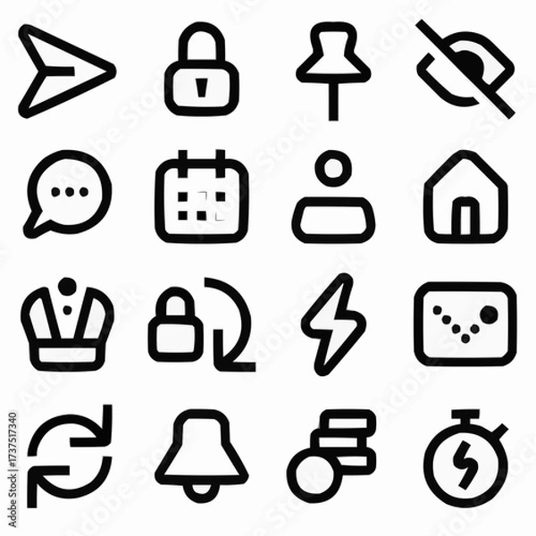 Fototapeta Discover a versatile collection of modern, minimalist icons for digital interfaces, presentations, and creative projects, offering instant visual clarity and professional appeal.