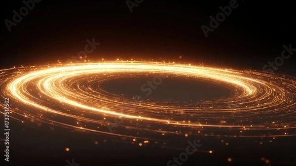 Fototapeta Glowing golden vortex of light spirals into a black void, creating a mesmerizing, ethereal effect