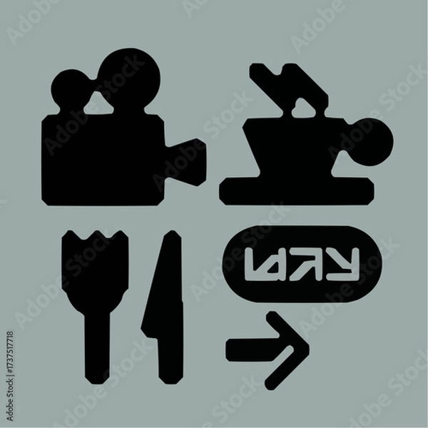 Fototapeta Dynamic icons representing film, food, and navigation, perfect for modern presentations and digital content creation