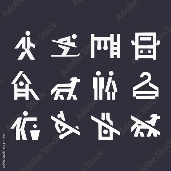 Fototapeta Modern minimalist icons representing diverse activities, services, and restrictions for clear visual communication and signage design