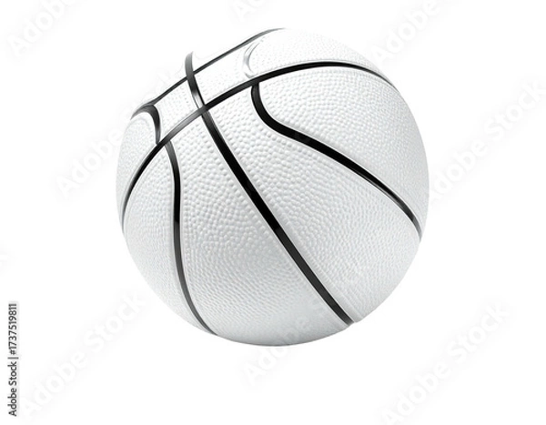 Fototapeta A textured, white basketball with black lines, isolated on a black background