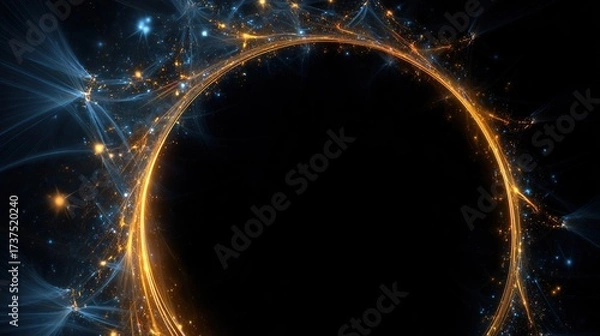 Fototapeta A glowing, fractal-like circle of light against a black background, with branching energy tendrils