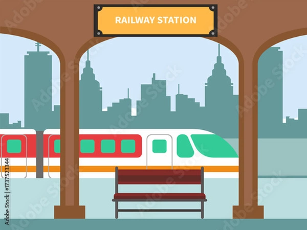 Fototapeta Train Station Concept IllustrationVector Style