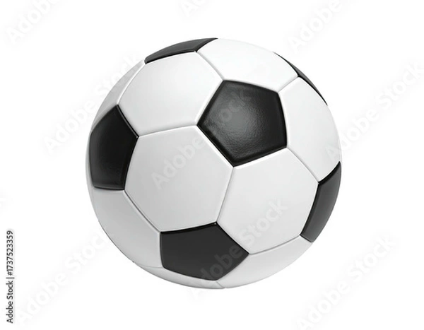 Fototapeta Standard soccer ball in black and white polygons, isolated on a solid black background