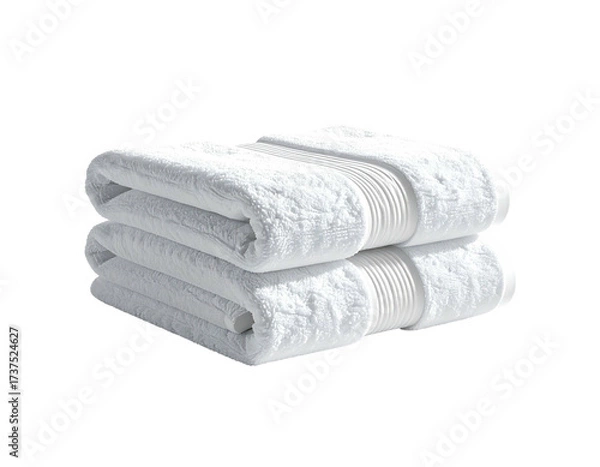 Obraz Two neatly folded, fluffy white towels stacked against a transparent background