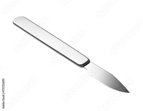 Fototapeta Shiny surgical scalpel with a metal handle and blade against a black backdrop
