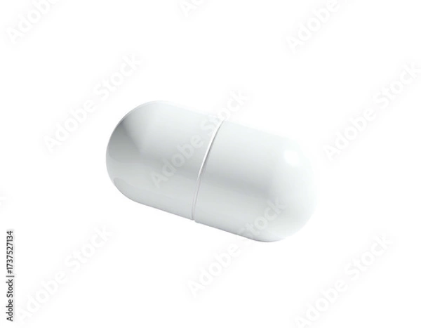 Fototapeta Isolated, white capsule with rounded ends, resting on black background