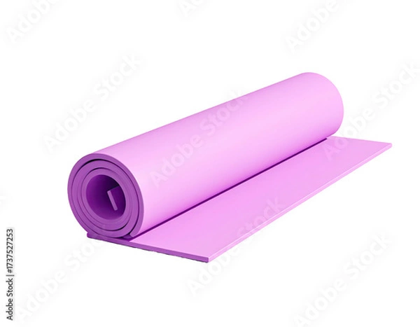 Obraz Rolled-up pink exercise mat, partially unrolled against a stark black background